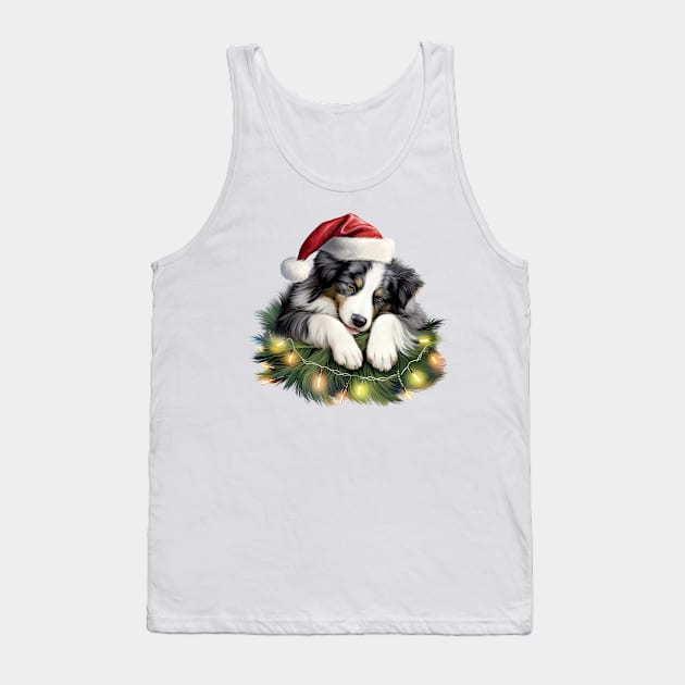 Lazy Border Collie Dog at Christmas Tank Top by Chromatic Fusion Studio